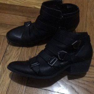 Sam & Libby black buckle bootie with low heel